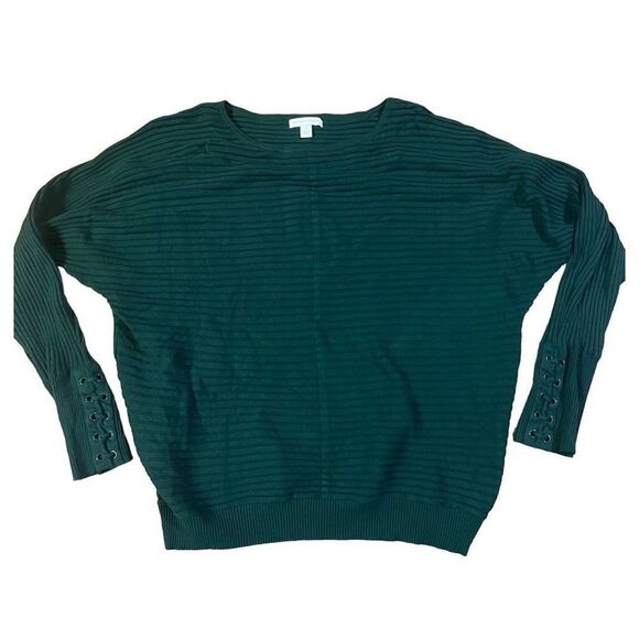 New York & Company forest green vertical ribbed drop shoulder sweater size XL - Picture 1 of 8